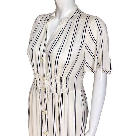 ZARA Ivory & Black Striped Viscose Button Down Shirt Dress Sz SML - Picture 8 of 16